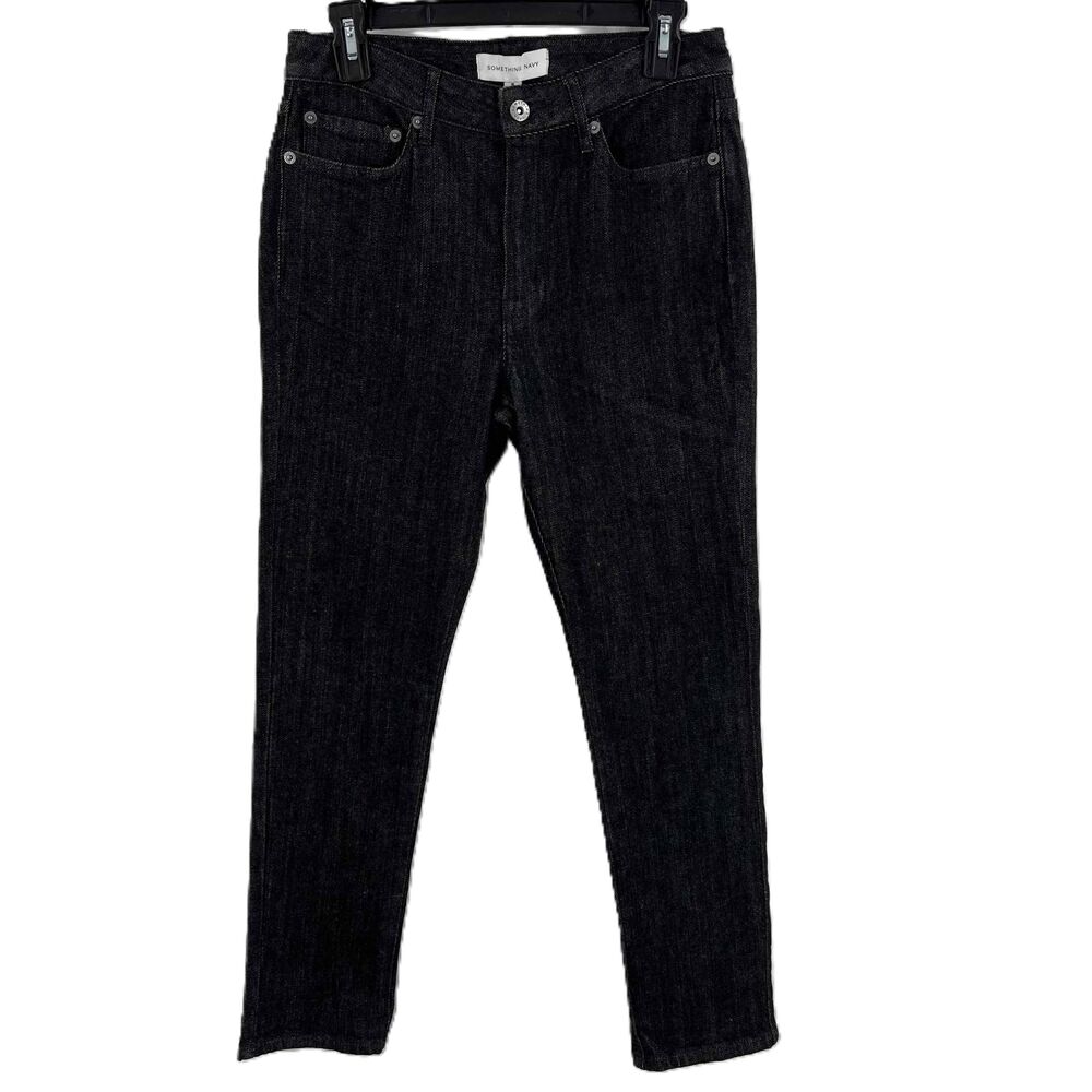 Something Navy Jeans High Waist‎ Straight Leg Black 5 Pocket Womens Size 8 New